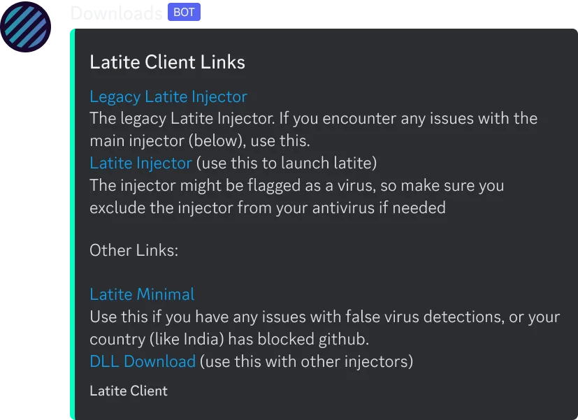 Latite Client Bot Discord Message